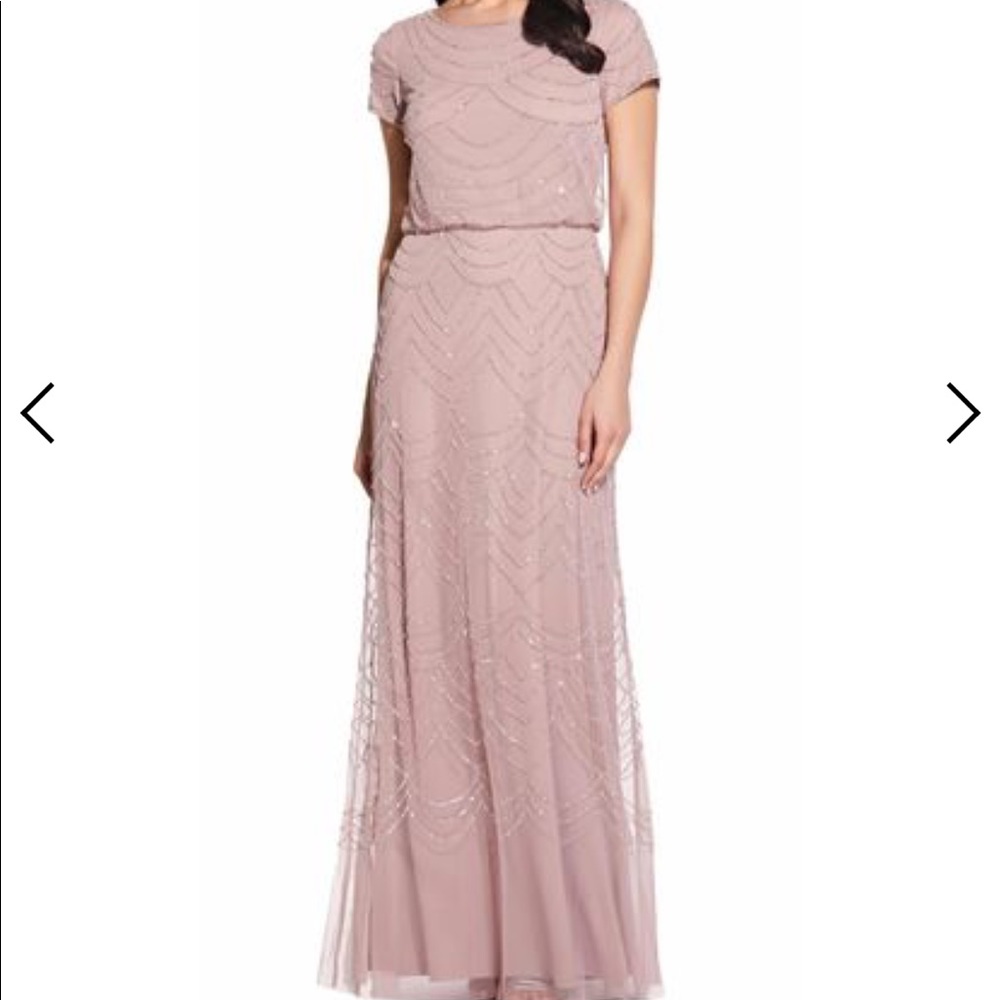 Dusty petal with silver beads cap sleeve gown